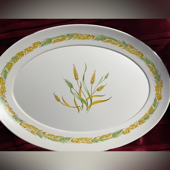 Vintage Brookpark Green and Gold Wheat Platter - Picture 1 of 6
